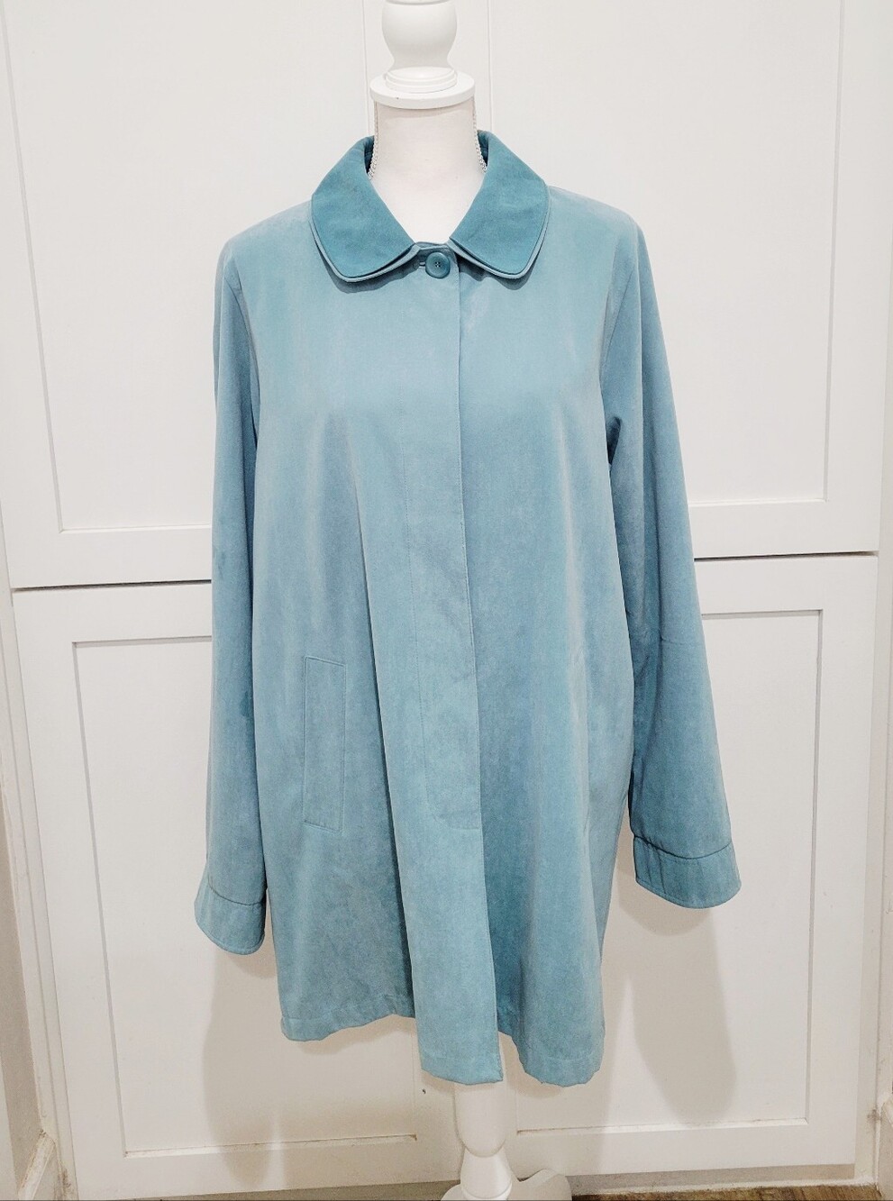 London Fog Light Blue Suede-Look Lightweight Coat | Size Large